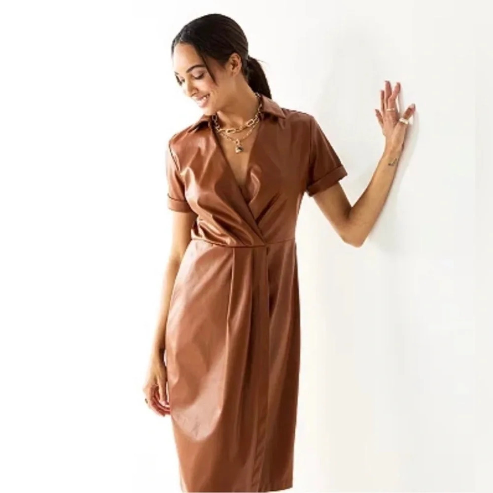 New Nine West Brown Faux Leather Dress